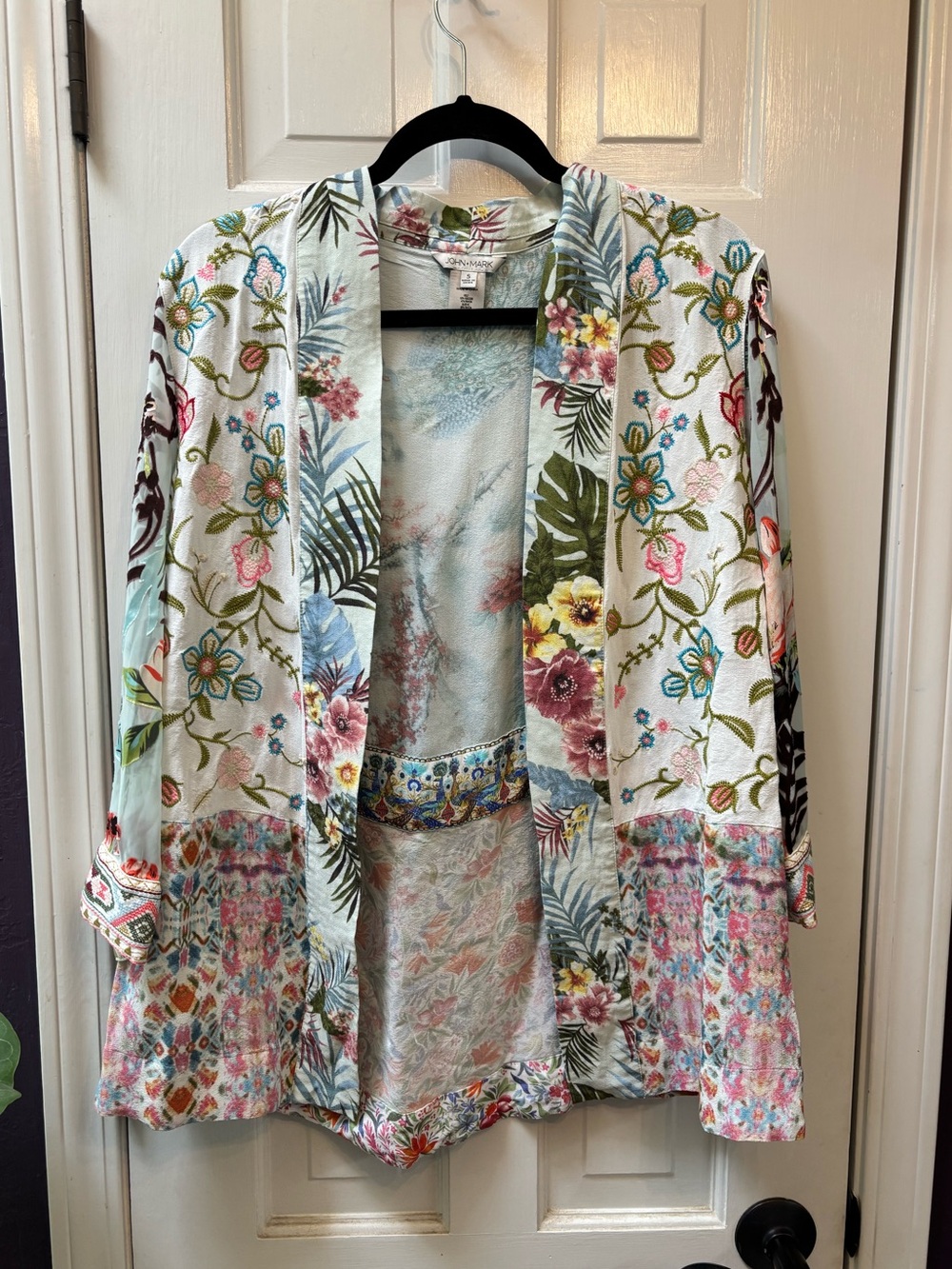 John Mark Mixed Print Sheer Open Front Cardigan